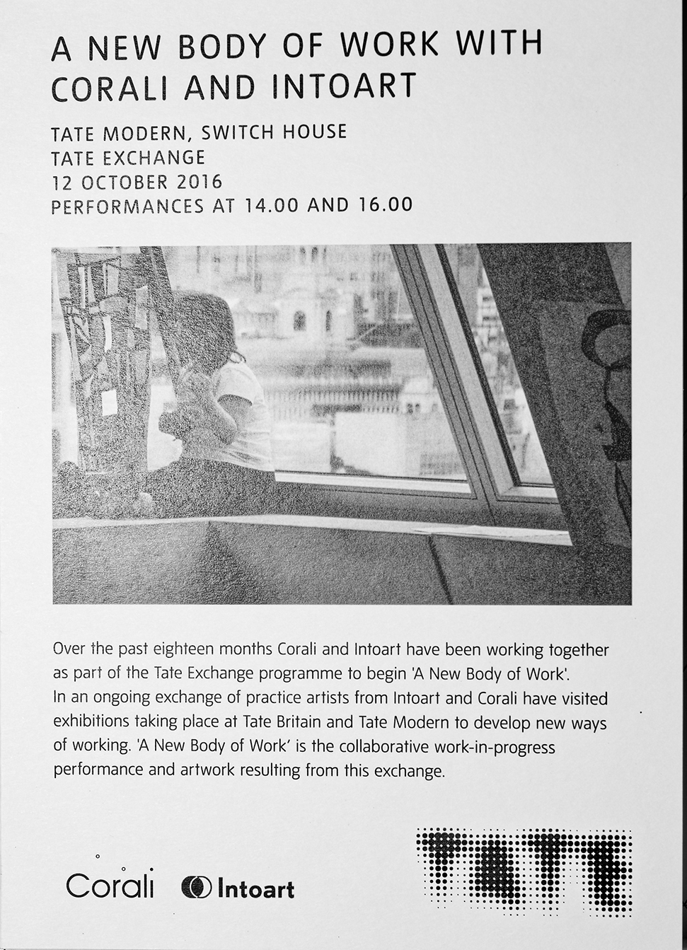 Photocopy free sheet for A New Body of Work in collaboration with IntoArt 2015